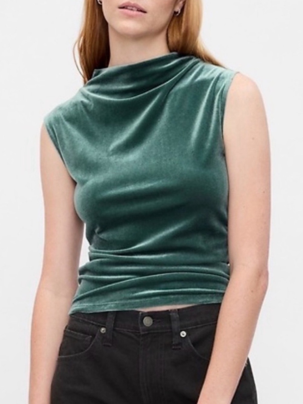 A New Day Green Mock Neck Velvet Tank Top Size XXL